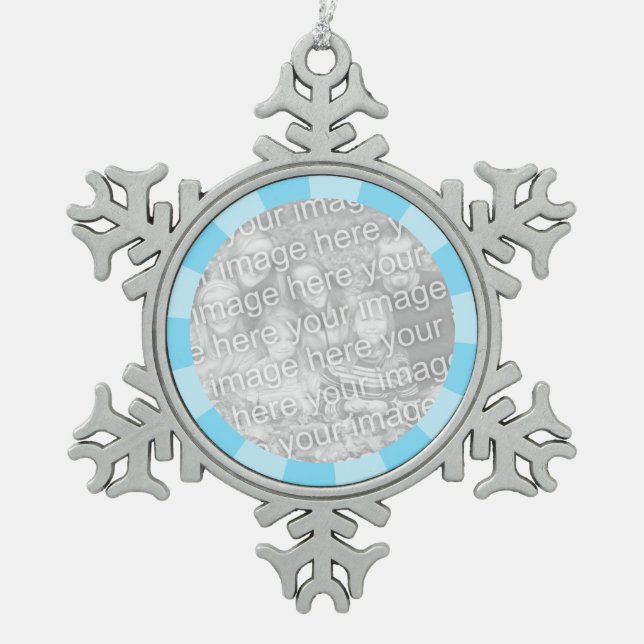 Blue Burst Round Border Snowflake Pewter Christmas Ornament (Front)