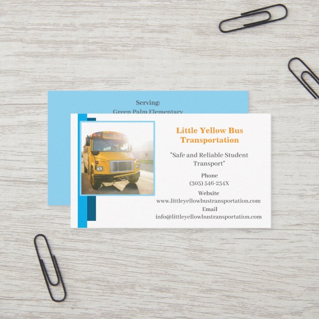Blue Bus Driver Yellow School Bus Business Card (Front/Back In Situ)
