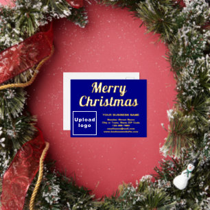 Blue Business Brand on Christmas Foil Holiday Postcard