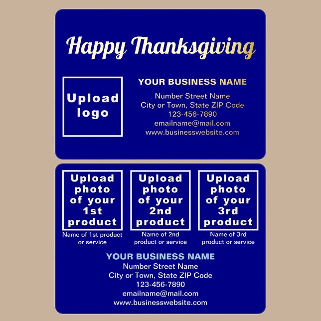 Blue Business Brand on Thanksgiving Rectangle Foil Holiday Card (Blue business brand with products or services on Thanksgiving rectangle foil holiday card.)