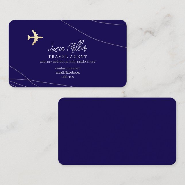 Blue Business Card for a Travel Agent Consultant (Front/Back)