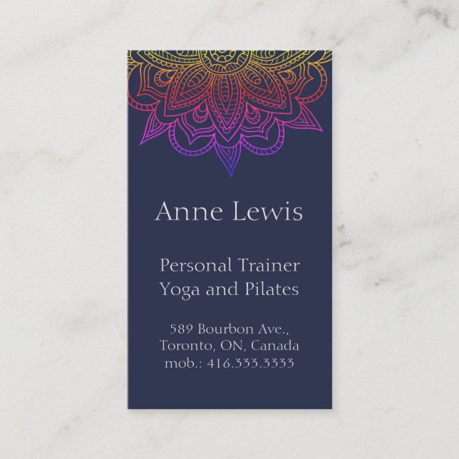 Blue Business Card with Bright Mandala (Front)