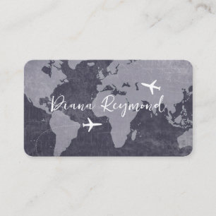 Blue Business Cards with World Map and Planes