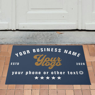 Blue Business logo Company name Branded Doormat