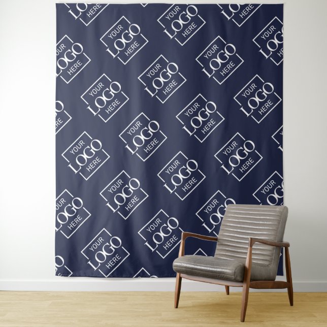 Blue Business Logo Pattern Trade Show Backdrop Tapestry (In Situ)