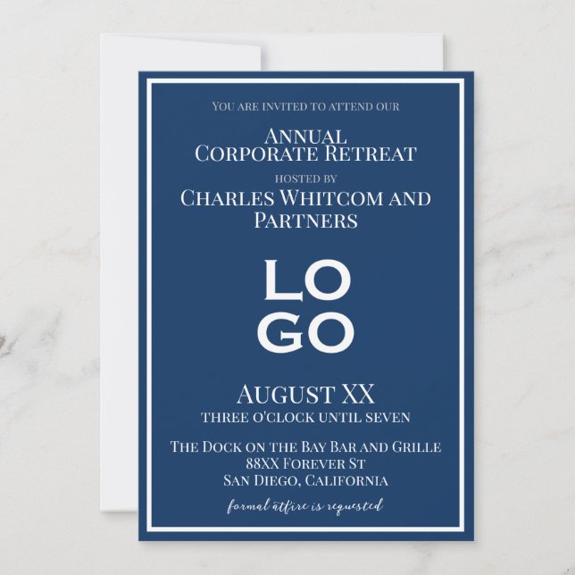 Blue Business or Corporate Event with Custom Logo Invitation (Front)