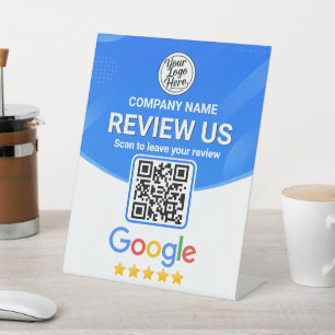 Blue Business Rating QR Code Signage Google Review Pedestal Sign