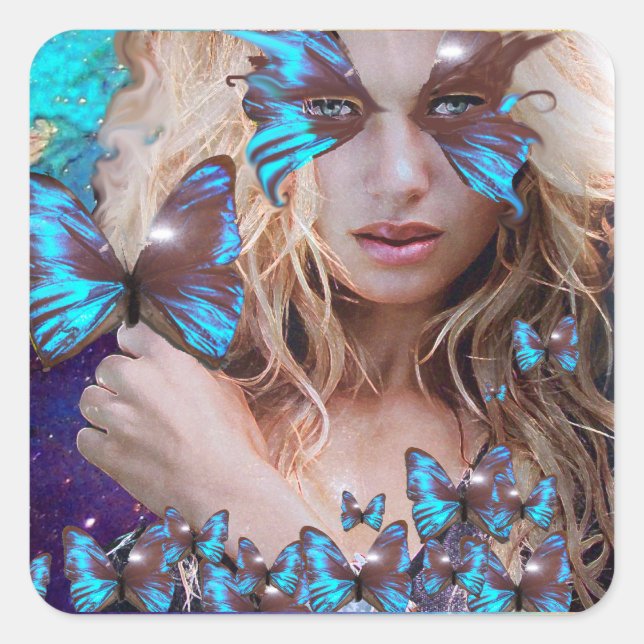 BLUE BUTERRFLY BEAUTY MAKEUP ARTIST SQUARE STICKER (Front)