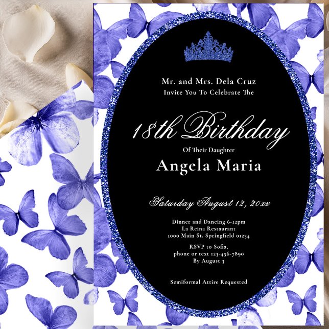 Blue Butterflies 18th Birthday Debut Invitation (Creator Uploaded)