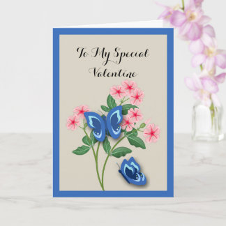 Blue Butterflies among Flowers Valentine Card