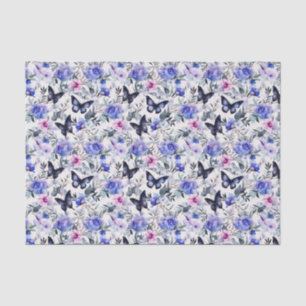 Blue Butterflies And Flowers  Tissue Paper