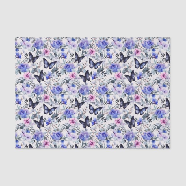 Blue Butterflies And Flowers  Tissue Paper (Front)
