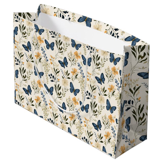 Blue Butterflies and greenery Large Gift Bag (Back Angled)