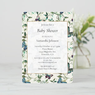 Blue Butterflies Baby Shower Invitation