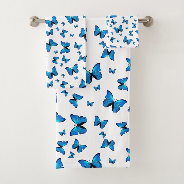 Blue  butterflies bath towel set (Insitu)