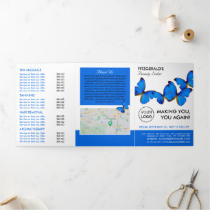 Blue Butterflies, Beauty Salon Tri-Fold Flyer Invitation