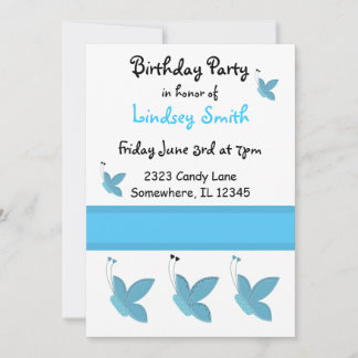 Blue Butterflies Birthday Invitation