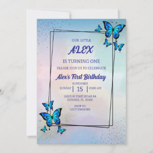 Blue Butterflies Birthday Party Invitation