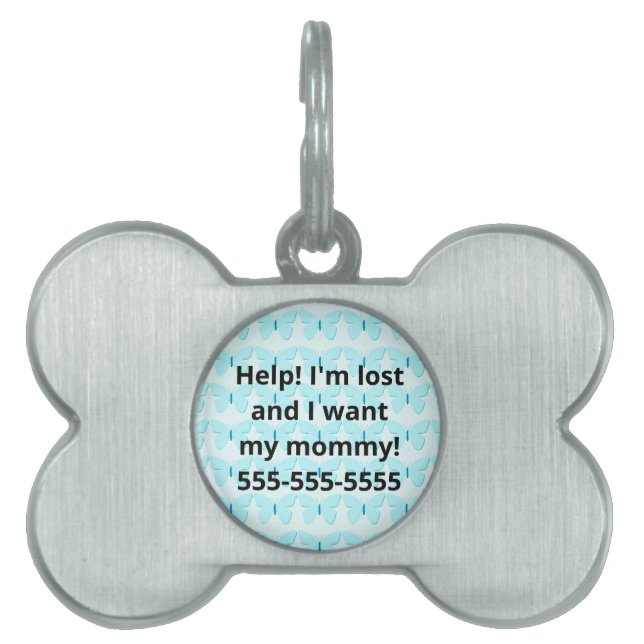 Blue Butterflies Bone Shaped Pet ID Tag (Front)