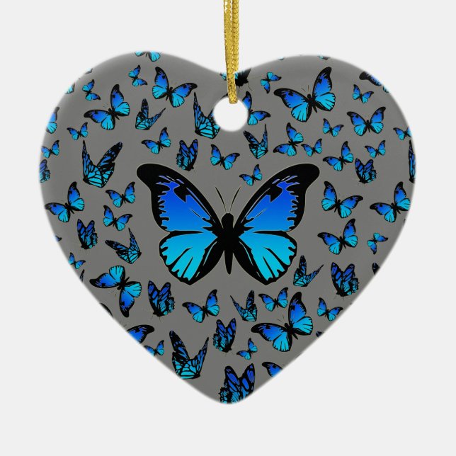 blue butterflies ceramic ornament (Front)