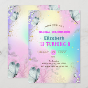 Blue Butterflies Colourful Holographic Birthday Invitation