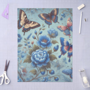 Blue Butterflies & Florals – Whimsical Decoupage Tissue Paper