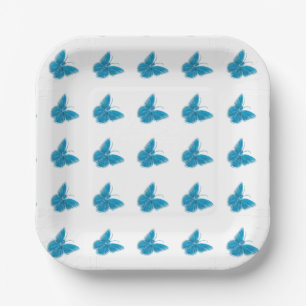 Blue Butterflies Fluttering Pattern  Paper Plate