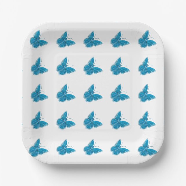 Blue Butterflies Fluttering Pattern  Paper Plate (Front)