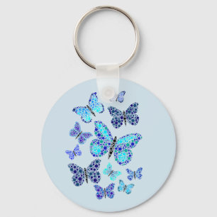 Blue Butterflies In Dots Keychain