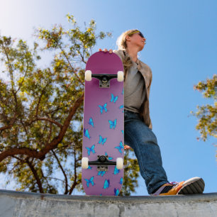 Blue Butterflies in Moonlight Skateboard