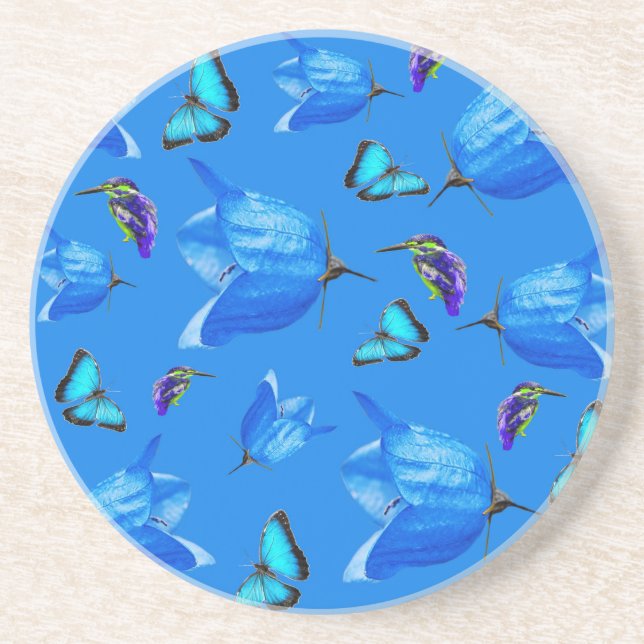 Blue Butterflies, Kingfishers, And Bell Flowers, Coaster (Front)
