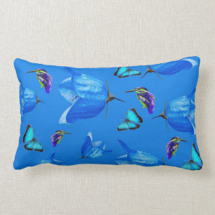Blue Butterflies, Kingfishers, And Bell Flowers, Lumbar Pillow
