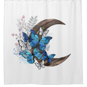 Blue butterflies on wooden crescent