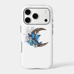 Blue butterflies on wooden crescent