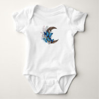 Blue butterflies on wooden crescent
