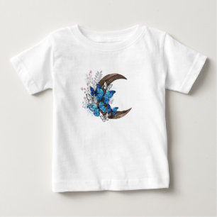 Blue butterflies on wooden crescent baby T-Shirt