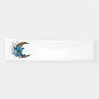 Blue butterflies on wooden crescent
