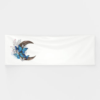 Blue butterflies on wooden crescent banner