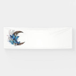 Blue butterflies on wooden crescent banner