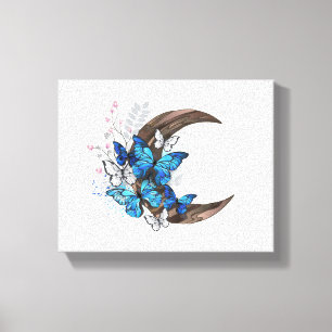 Blue butterflies on wooden crescent canvas print