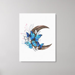 Blue butterflies on wooden crescent canvas print