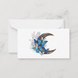 Blue butterflies on wooden crescent card