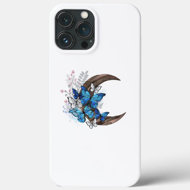Blue butterflies on wooden crescent Case-Mate iPhone case (Back)
