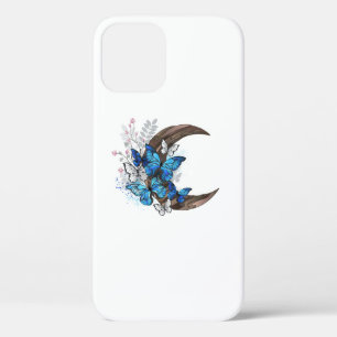 Blue butterflies on wooden crescent iPhone 12 case