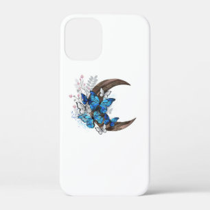 Blue butterflies on wooden crescent iPhone 12 mini case