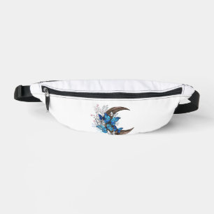 Blue butterflies on wooden crescent fanny pack
