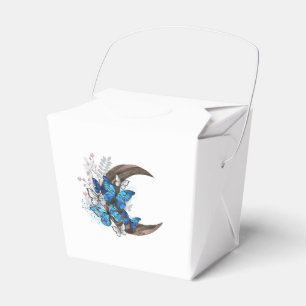 Blue butterflies on wooden crescent favor box