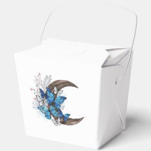 Blue butterflies on wooden crescent favor box