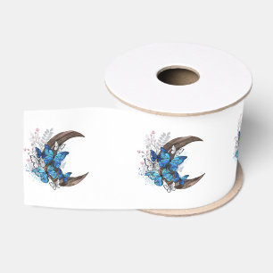 Blue butterflies on wooden crescent grosgrain ribbon