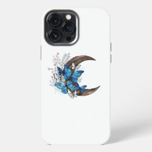 Blue butterflies on wooden crescent iPhone 13 pro max case